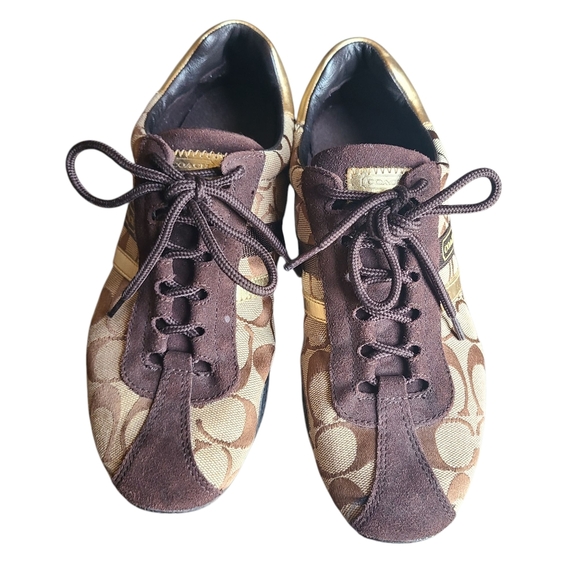 Coach Signature Canvas Sneakers Women’s 8M Brown Gold Katelyn - Picture 4 of 9